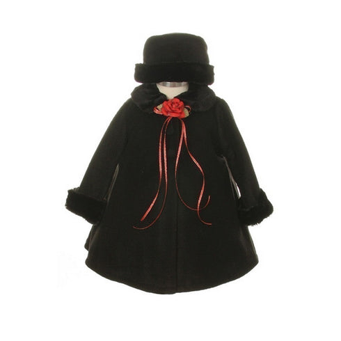 Kids Dream Black Fleece Faux Collar Stylish Coat Baby Girl 6-24M - SophiasStyle.com